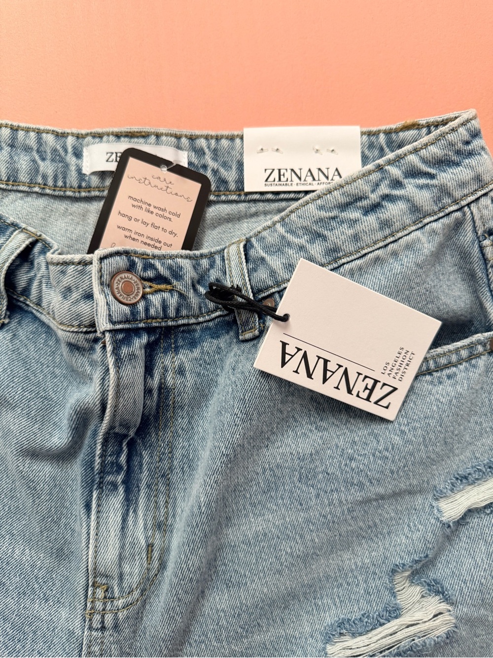 ZENANA Light Wash Distressed Denim Shorts